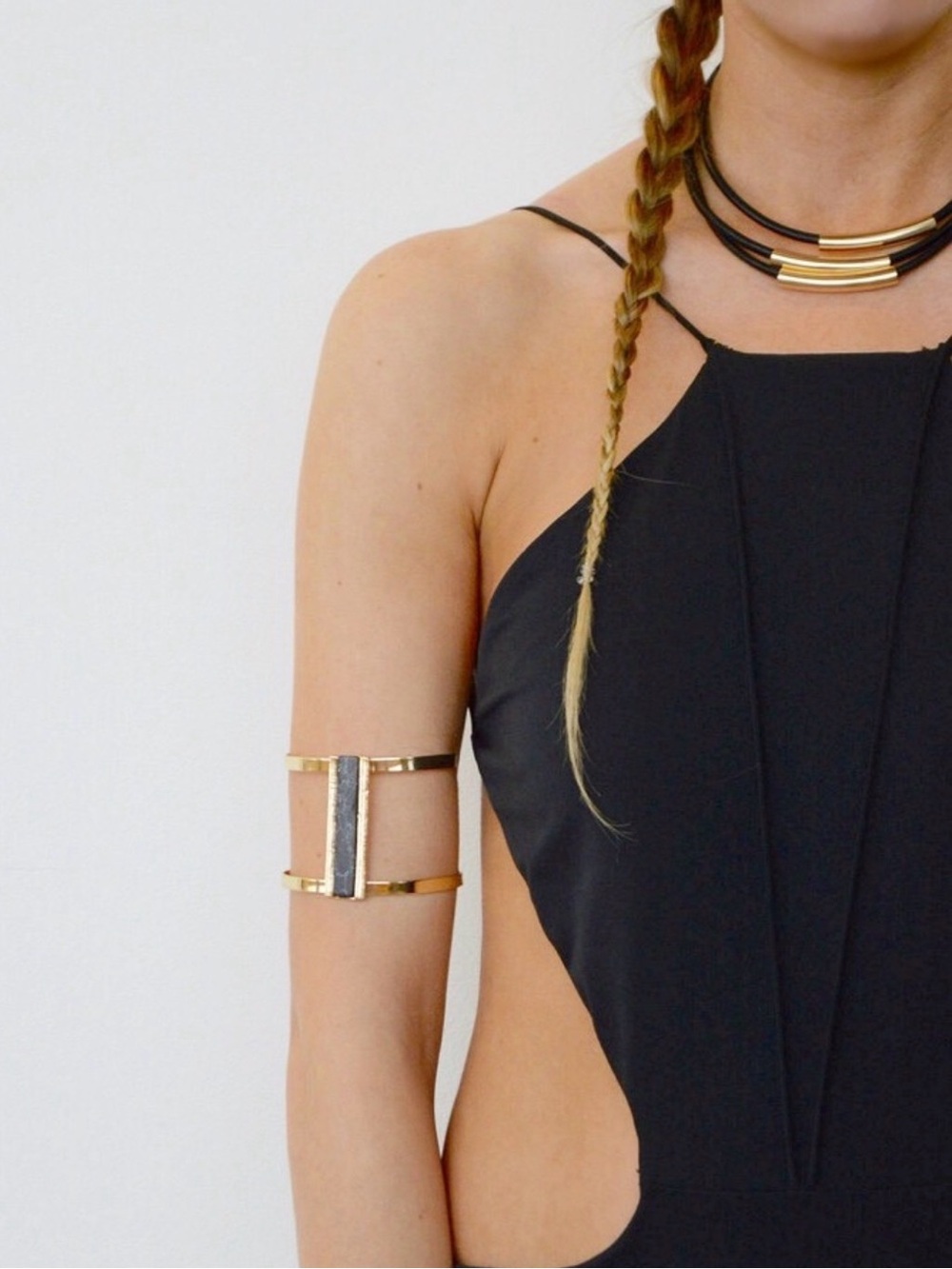 Leather Black and gold boho necklace